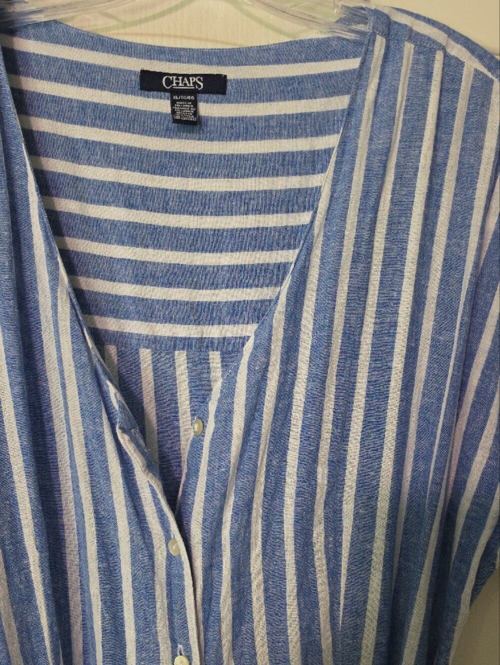 Chaps Blue & White Striped Button-Front Midi Dress with Tie Waist - Picture 2 of 8